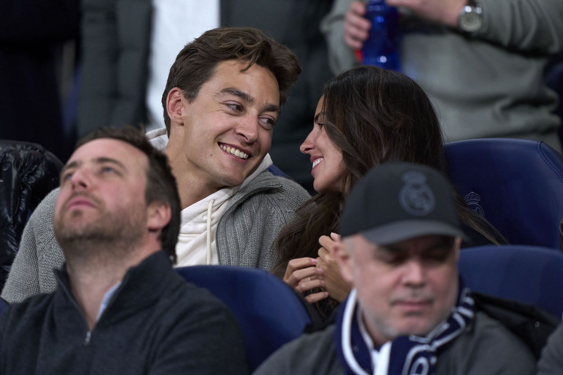 George Russell with girlfriend Carmen Mundt at Real Madrid CF v Atletico de Madrid - La Liga EA Sports - Source: Getty
